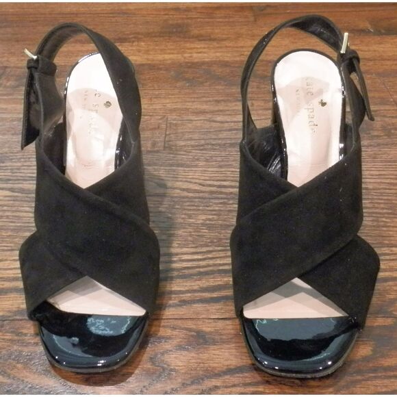 Kate Spade Peep Toe Heels Black Suede Women's Size 6M - Picture 1 of 4